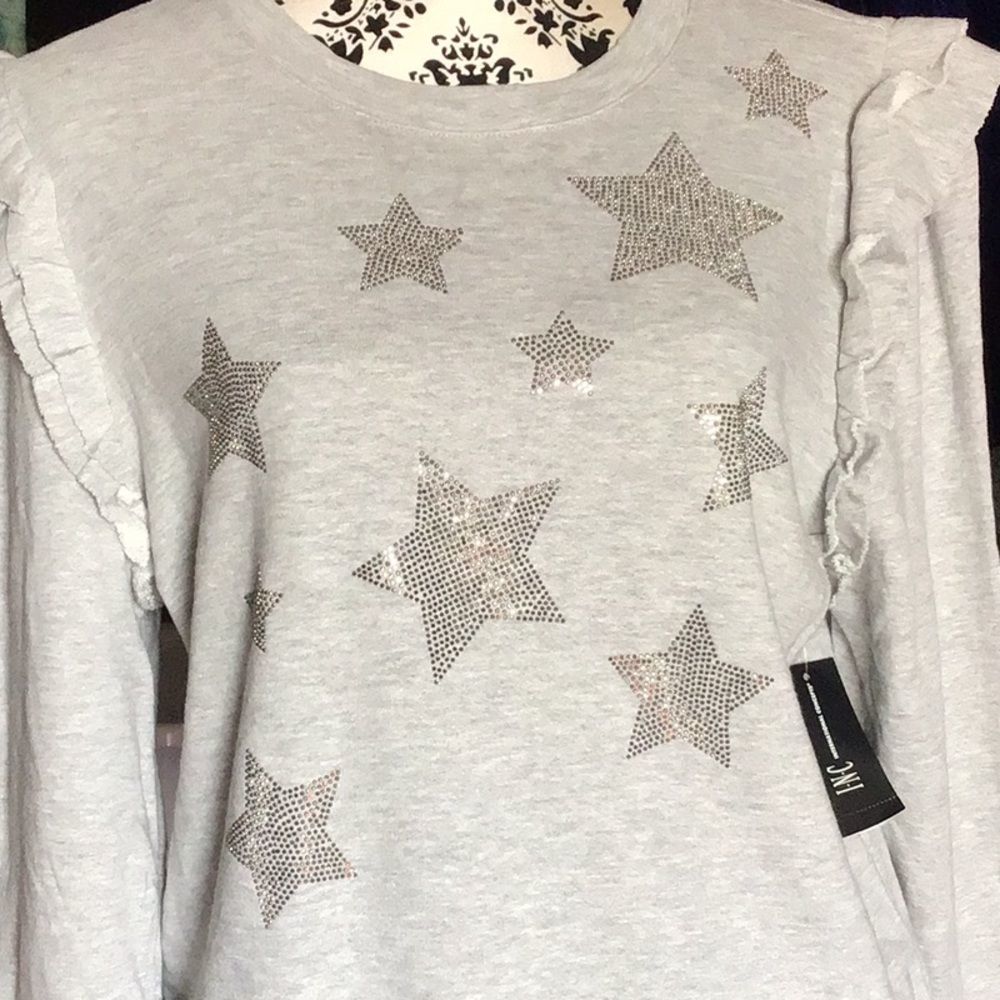 INC Womens gray Rhinestone long sleeve women blouse